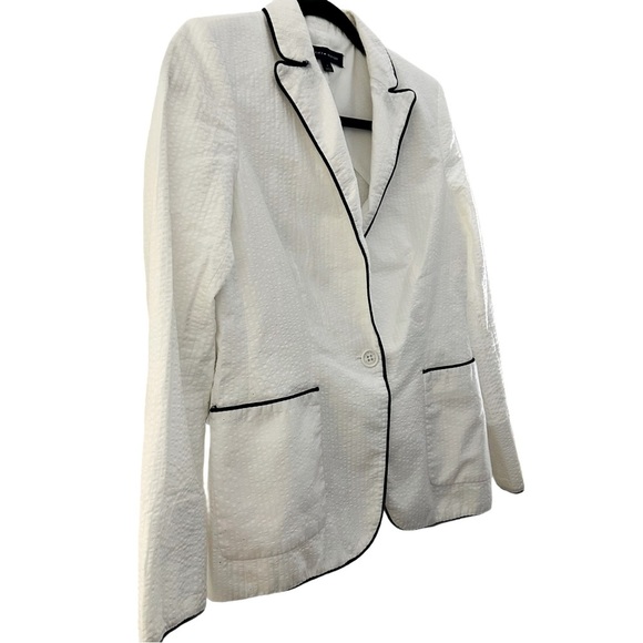 Tommy Hilfiger seersucker white blazer jacket with black piping Size 6 - Picture 4 of 13